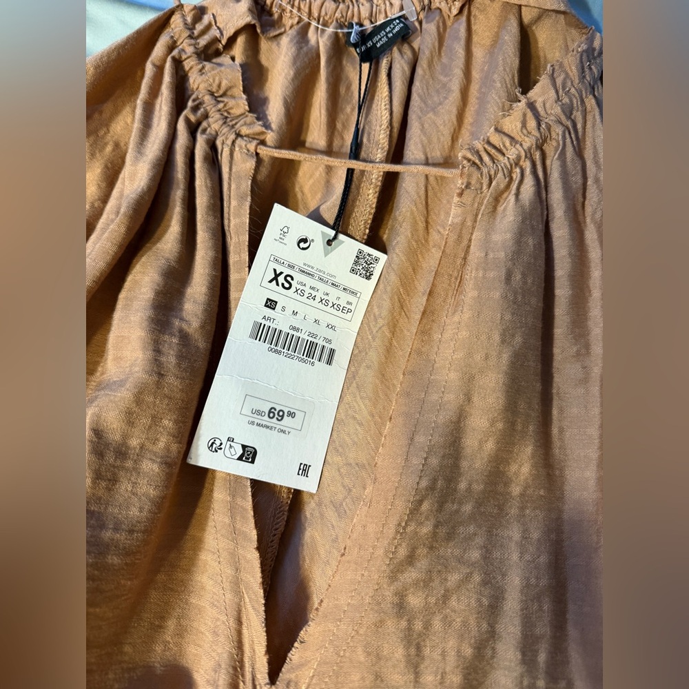 #1080 Zara Sleeveless Tan Draped Maxi Dress - Picture 3 of 14